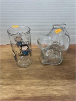 Vintage Charlie Brown drinking glass and snoopy