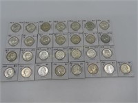 Lot of 29 Silver Washington Quarters,  1953-1963