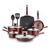 A964  T-fal Easy Care Cookware Set Red
