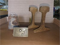 Vintage Railroad Tie Anvils, Cowbell & Belt Buckle