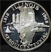 1968 Illinois Sesquicentennial Silver Medal BU