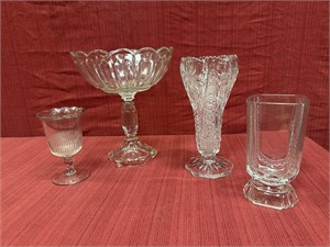 4 Glass Vases/Compote