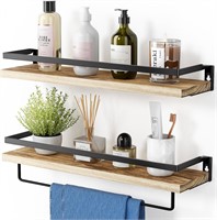 AMADA Bathroom Shelves with Towel Bar  Light Brown