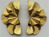 1980's Fine Textured Gold Tone Runway Earrings