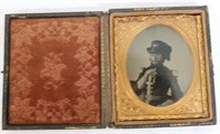 CIVIL WAR AMBROTYPE WITH OFFICER WEARING HARDEE