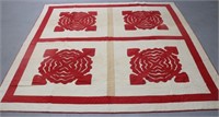 19TH/20TH C. HAWAIIAN QUILT?, 4 PANELS, RED,