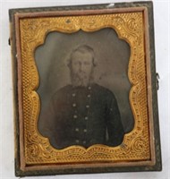 CIVIL WAR AMBROTYPE DEPICTING BEARDED SOLDIER,