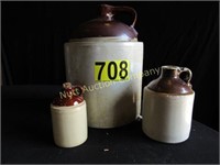 Set of 3 Vintage Crock Jug brown & Beige