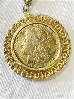 1889 Morgan SIlver Dollar in a pendant bezel