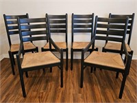 (6) Painted Ladder Back, Rush Seat Dining Chairs