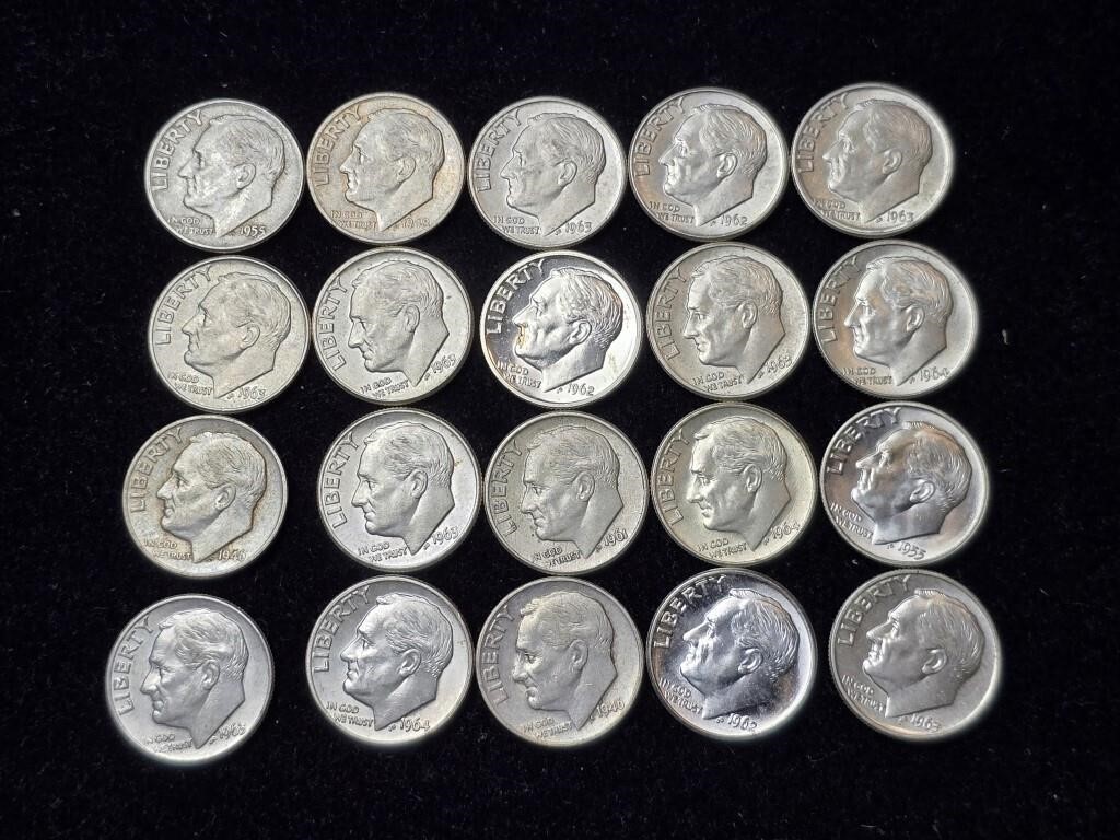 Various Dates Roosevelt Silver Dimes (20)1946-1964