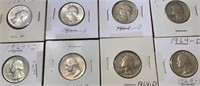 8 1964-D Washington Silver Quarters