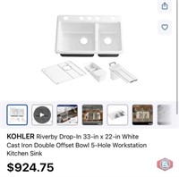 1 pcs; KOHLER Riverby Drop-In 33-in x 22-in White
