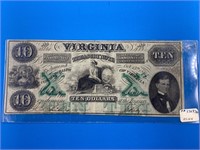 1862 Commonwealth Of Virginia 10 Dollar Note