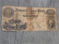 1853 Farmers & Exchange bank $20 obsolete  Note