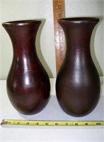 2 Hand Carved Wood Vases 10"Tall