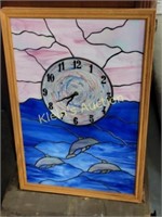 stained glass Dolphin tide Clock by Mike Joyce art