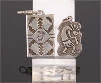 2 SIGNED NATIVE AMERICAN STERLING SILVER PENDANTS