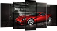 5 Panels Red Sport Car in Black and White Posters