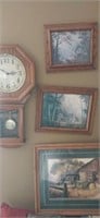 Lot with Wall clock and framed  artwork