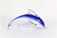 Large Glass Blue and Clear Dolphin Statue