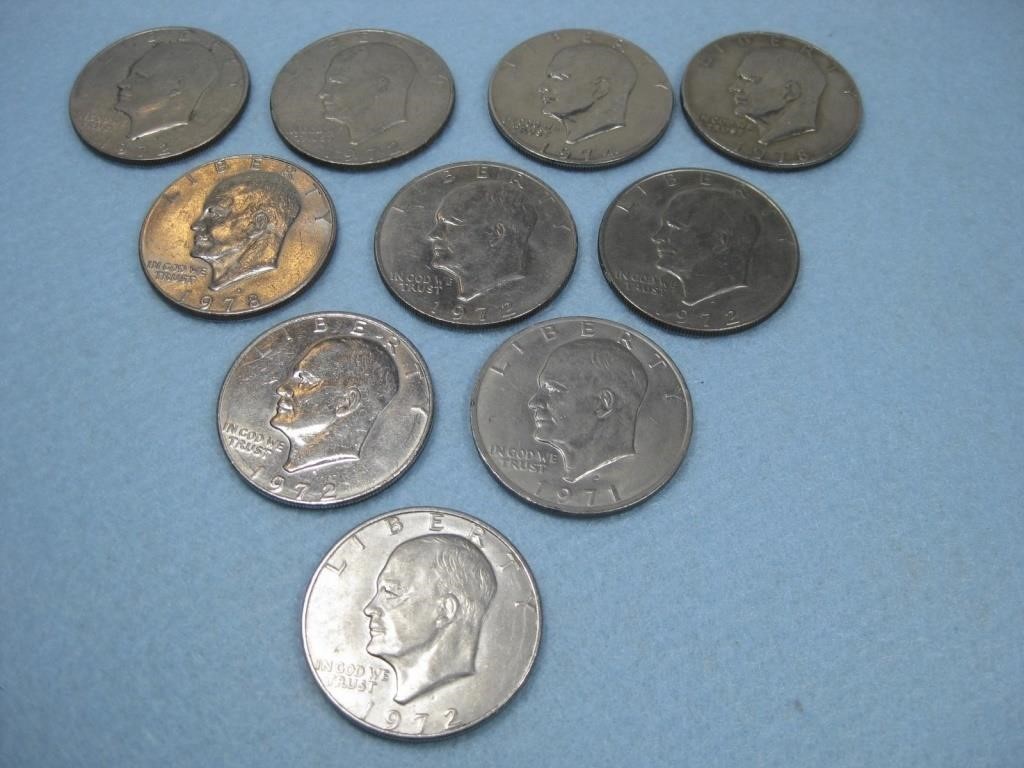 Ten Clad Eisenhower Dollar Coins