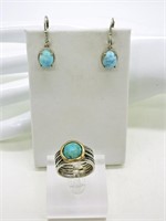 Sterling Larimar Earrings & Ring