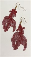 Large red fish filigree earrings double sided 3