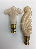 (2) Aladdin Alacite glass lamp finials