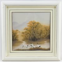 Bob Edmonds, Silk Embroidery Landscape with Cranes