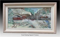 TRAIN PAINTING SIGNED J. VENTURA