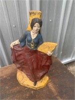 ANTIQUE CAST IRON DOORSTOP LADY WITH A FAN