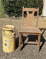 Vintage Milk Can & Rustic Chair