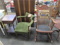 As-is Corner Chair & Carved Rocker. 1 Drawer Stand