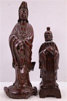 LOT OF 2 HAND CARVED WOOD ORIENTAL FIGURINES - 11"