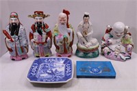 LOT OF 5 PORCELAIN ORIENTAL FIGURINES & PLATE &