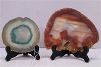 LOT OF 2 GEODE SEGMENTS WITH STANDS