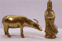 SOLID BRASS WATER BUFFALO & ORIENTAL FIGURINES