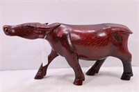 HAND CARVED WOOD WATER BUFFALO FIGURINE - 12" LONG