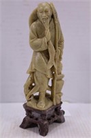 HAND CARVED ORIENTAL FIGURINE - 8" TALL