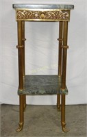 Vtg Green Marble & Brass 13" Square Plant Stand