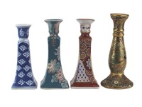 Four Asian Porcelain Candle Sticks
