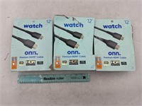 Lot of 3- Onn. Watch Premium HDMI Cable 12ft