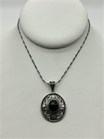 Vintage Sterling Black Onyx Filigree Necklace