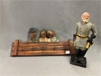 Carved Wood Wall Rack with Cast Metal Figurine