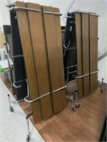 Qty (2) Sico Light Walnut Folding Rollaway Tables