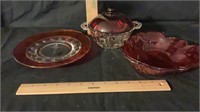 Red and Clear Glass Candy Dish, Seattle Plate,