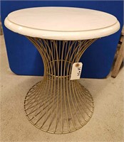 Round Wire Faux Marble Top End Table