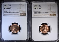 1955-D & 1955-S NGC MS66 RD LINCOLN