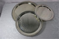Set of 3 Vintage  Silver Plated Round Trays